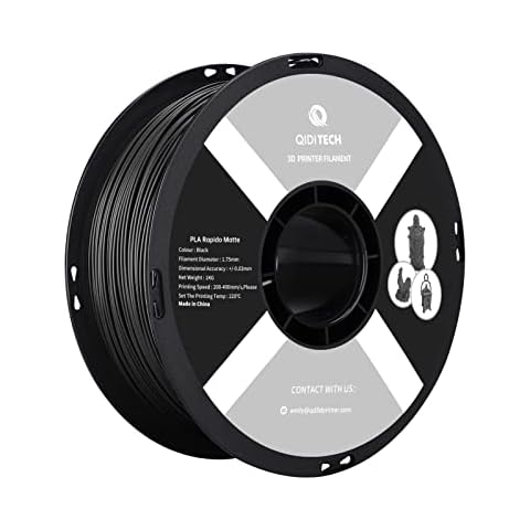 R QIDI TECHNOLOGY Matte PLA Filament 1.75mm, 3D Printer Filament PLA Rapido Matte 1kg Spool (2.2lbs), Suitable for Hyper Speed Printing, 3D Printing Filament Fit Most FDM 3D Printers, Matte Black Cover