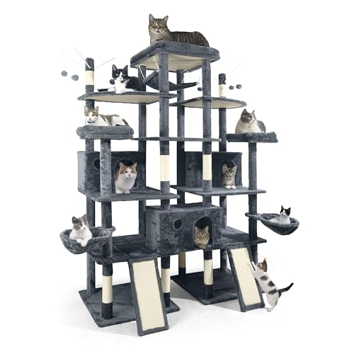 CAPHAUS Big Cat Tower Indoor for Large Cats, XXL 80-Inch Tall Cat Tree, Modern Multi-Level Activity Tower with Scratching Posts and Widened Perch