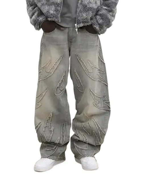 Men Women Y2k Baggy Jeans Distressed Black Oversized Streetwear Pants with Embroidery