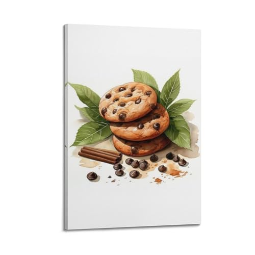 Décoration murale aquarelle biscuits chocolat cadre 20x30 cm