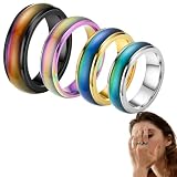 FMPXYYA 4 Pezzi Anelli dell'Umore per Uomo e Donna, Anello Emozione Temperatura in Acciaio Inox, Cambiamento di Colore Termico per Coppia, Compleanno, San Valentino, Anniversario, Festa