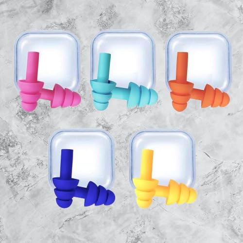 HIMJA Soft Silicone Noise Reduction Ear Plugs for Sleeping, Meditation, Swimming. Reusable Earmuffs for Travel and Flight (Pack of 5 Pairs) Assorted-image-1