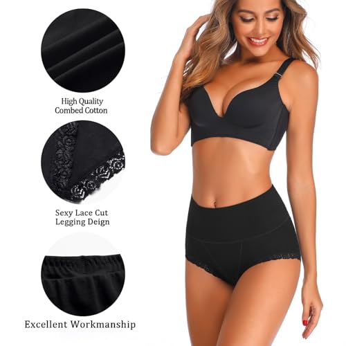 Image of Women's Cotton Underwear,Ladies Soft Stretch Tummy Control Comfy No Muffin Panties Boyshorts