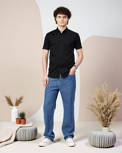 Image of Majestic Man Slim Fit Pure Cotton Half Sleeve Solid Casual Shirt