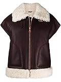 JUFAH Gilet Shearling Sheepskin Leather Jacket for Women Fur White Lining Vest Coat Brown Patch Pockets Sleeveless