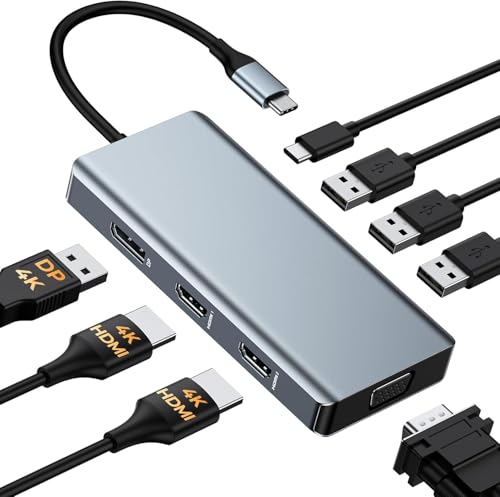 Station d'accueil 10 en 1 GIISSMO avec double HDMI 4K et ports USB-C pour PC portable