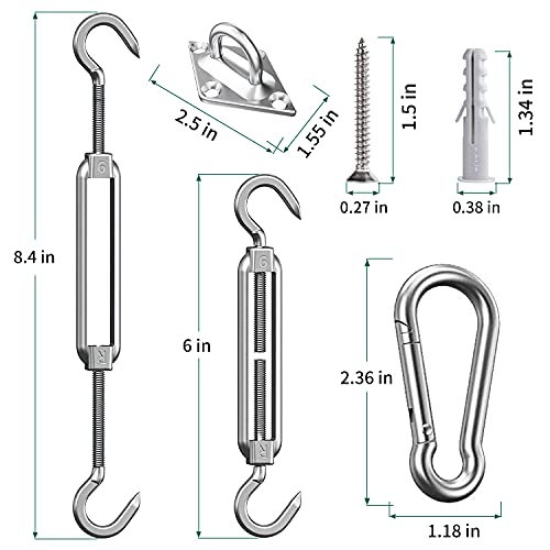 Sun Shade Sail Hardware Kit 6 Inch - 46 Pieces Set Stainless Steel Sun Sail Hardware Kit Mounting Accessories With Vinyl Coated Stainless Steel Wire Cable Ropes (12 Ft X 2) For Deck Railing #TOP2