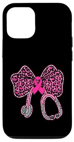 ヒョウ コケット リボン ピンク 聴診器 看護師 乳がん スマホケース iPhone 12/12 Pro 用