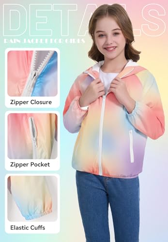 Image of Zando Lightweight Girls Rain Jacket - Hooded Windbreaker Water-Resistant Girls' Outerwear Jackets & Coats for Kids 4-10Y