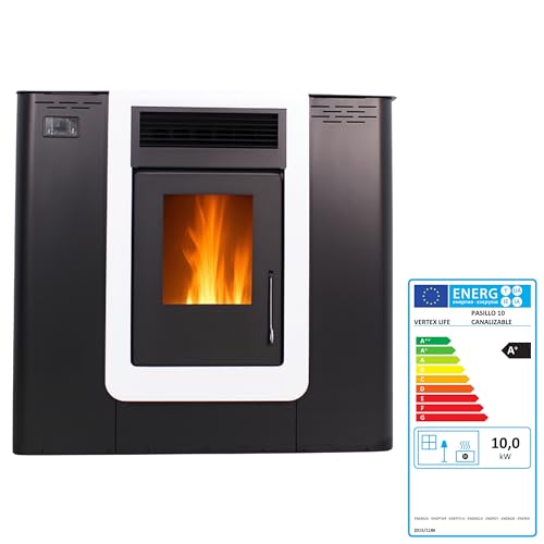 EIDER BIOMASA Estufa de Pellets Pasillo Canalizable 11,5 kW – Fondo Reducido – Doble Salida de Aire – Hasta 220 m³ – Tolva 13 kg – Programable – Clase A+