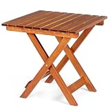 Outvita Wood Folding Side Table, Portable & Lightweight Compact Wooden Side Table, 18 inch Height for Camping Outdoor, Indoor, Patio, Porch, Balcony - Square, Teak