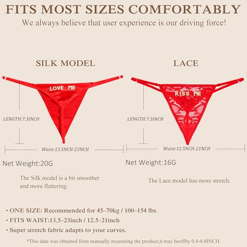 Image of Sexy Underwear for Women, 2 Pack Thong Panties - Lace & Silk G-String Sexy Underwear with Fun Lettering, Adjustable Gifts Set