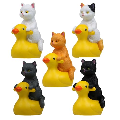 NOIAFZY 5pcs 3D Gardening Creative Ornaments Including Riding Ducks Cats & Kittens Decorative Figurines for Garden & Office Desktop Decor