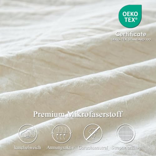 Freyamy Mädchen Bettwäsche 155x220 Beige Unifarben Rüschen Bettwäsche Set – Ansicht 5