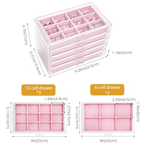 ProCase Earring Holder Organizer Jewelry Box with 5 Drawers, Pink by ProCase - Used condition - Image 4
