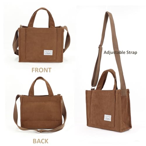 Image of UERRUAM Tote Bag for Women with Compartments,Corduroy Tote for Work Travel College Book Bag Women Purse Handbag Crossbody Bag