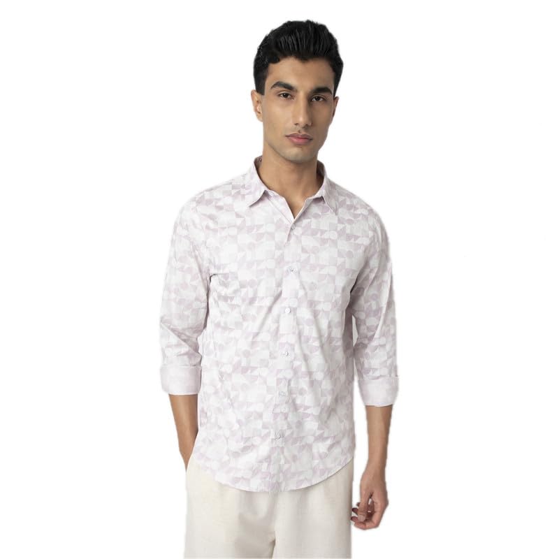 Image of MARK & ALBERT Men's Printed Full Sleeves Regular Fit Shirt Blue | 100% Cotton Stretchable Fabric