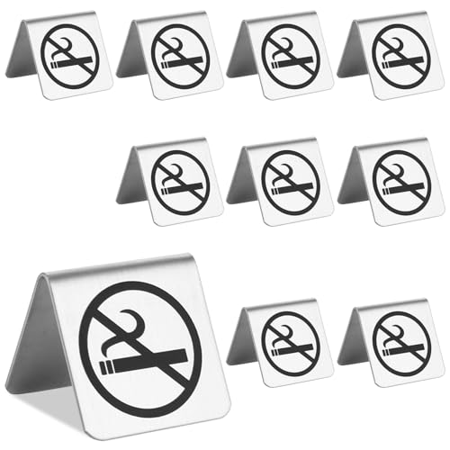 Oungy 10 Stück Doppelseitiges Rauchen Verboten Schild, 5x5x5 cm Edelstahl Nichtraucher Schild, Widerstandsfähig Rauchverbot Schilde, Rauchverbot Tischkarte mit Klarem Logo, für Esszimmer Hotels Cafés
