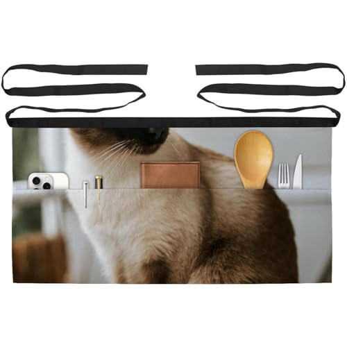 Tablier court de chef chat siamois lot de 3 demi-tabliers de cuisine à 3 poches pour bistrot