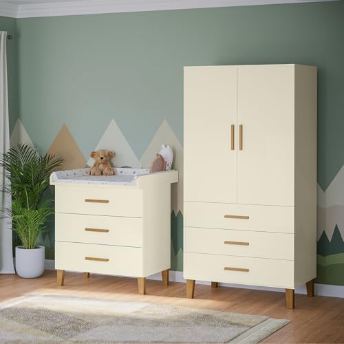 Bellabino Liri Kinderzimmer Set – 2-teiliges Babyzimmer Set mit Kinderkleiderschrank & Wickelkommode in Beige/Natur – Wickeltisch mit abnehmbaren Wickelaufsatz & Kleiderschrank für Kinderzimmer Bellabino Liri Kinderzimmer Set – 2-teiliges Babyzimmer Set mit Kinderkleiderschrank & Wickelkommode in Beige/Natur – Wickeltisch mit abnehmbaren Wickelaufsatz & Kleiderschrank für Kinderzimmer