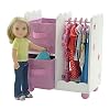 Emily Rose 14 Inch Doll Furniture - Open Wardrobe Closet with Hangers & Storage Bins - Wooden Organizer for Wellie Wishers, Glitter Girls & 14 Dolls