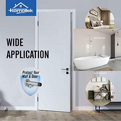 Homotek 5 Pack Heavy Duty Solid Rigid Door Stops Bumper Sound Dampening Door Stoppers With Soft Rubber Tip, Zinc Die Cast Doorstops Wall Protector 2.8" Doorstoppers, Stain Nickel #TOP4