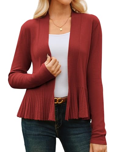 Image of GRACE KARIN Women's Lightweight Peplum Cardigan Sweaters Open Front Cropped Cardigan Long Sleeve Trendy Summer Knit Tops