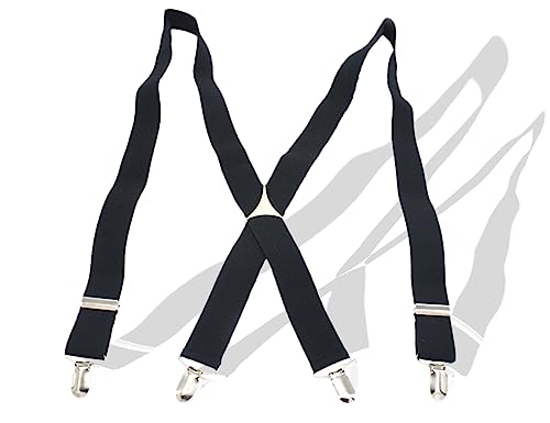 KAPSING Hängslen för män svarta, 3,5 cm hängslen män extra starka, 4 starka metallklämmor, breda x baksida, elastiska och justerbara hängslen en storlek, svart, 3.5cm