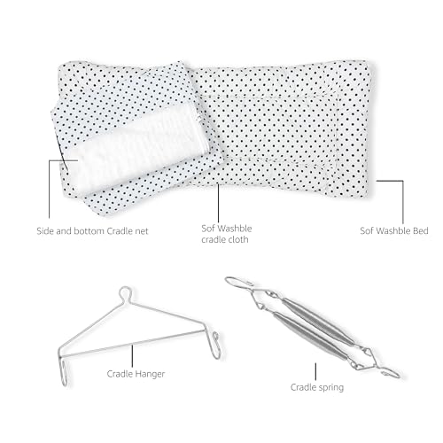 Image of beetot Baby Cradle Set Swing /Jhula (Thottil Cloth, Palna, Dolna) | Hanging Cradle with Removable Bed, Mosquito Net, Spring, Triangle Hanger | Up to 15 kg | 0-2 Years | PRE-LT Navy DOT-PRINT-15983