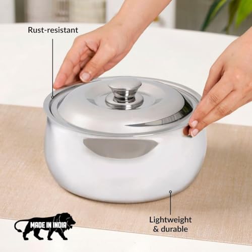 Image of Nestasia Stainless Steel Insulated Casserole with Lid (1000 ml) - 100% Food Safe Roti Server with Self Locking Lid - Retains Heat & Freshness | Rust Resistant & BPA - Free Chapati Casserole