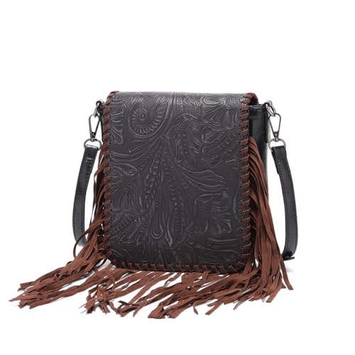 Crossbody Bag for Women PU & Woven Western Fringe Purse Waterproof Tassels Crossbody Purse Bag