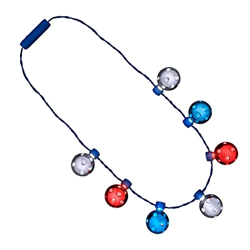 Red White Blue Firework Flashing Disco Balls Light Up Necklace (Party Set of 12)