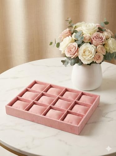 Image of Velvet Jewellery Drawer Organizer Stackable Tray, Pink, 12 Pillow