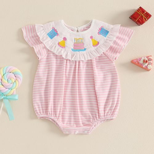 Newborn Infant Plaid Smocked Bubble Romper Cake Embroidery One Piece Jumpsuit Cute Baby Girl Birthday Clothes2