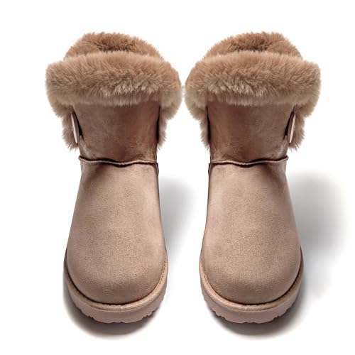 JOMIX Botas Mujer Invierno Clásicas Botas Nieve Mujer con Botones Botas de Piel Sintética con Peluche Cómodos, Caqui, 36 EU - imagen 5