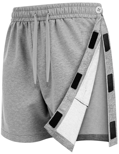 Unisex Tear Away Shorts Breakaway Athletic Shorts with Pockets Post Hip Knee Surgery Recovery Shorts for Men & Women (X-Large, Light Grey)