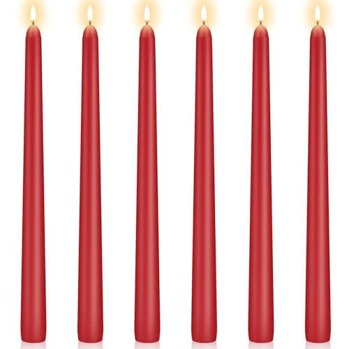 Image of KORCCI Taper Candles 10 Inch - Long Candles, 8 Hours Long Burning, Smokeless & Unscented & Dripless, for Weddings, Birthdays, Dinner Parties, Rituals, Prayer, Birthdays, Meditation (Red) (Pack of 2)