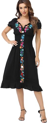 2024 Women's Embroidered Dress Casual Bohemian V-Neck Dress Short Sleeve Floral Wedding Party Dress2