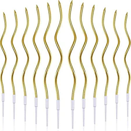 Golden Color Twisty Metallic Spiral Candles with Holder Pack of 6...