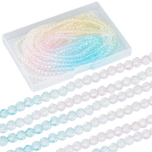 SUNNYCLUE 1 Box About 900-950Pcs Rainbow Glass Beads Bulk Round Glass Crystal Beads Multi-colour Light Sky Blue Clear Transparent Cute Bead for jewellery Making Diy Craft Necklace Bracelet Women Adult