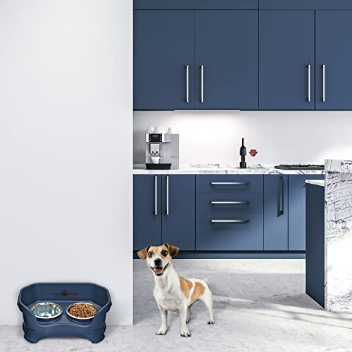 Neater Feeder Deluxe Small Dog (Dark Blue) - The Mess Proof Elevated Bowls No Slip Non Tip Double Diner Stainless Steel Food Dish With Stand #TOP3