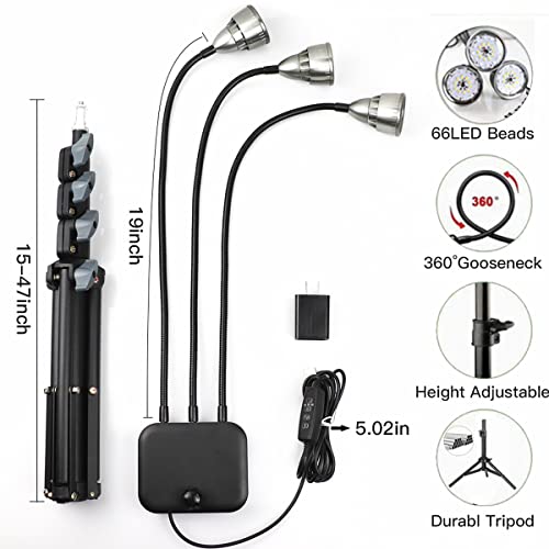Juhefa 2 Pack Grow Lights with Stand, Full Spectrum 60W LED Floor Plant Light for Indoor Plants Growing, Height Adjustable Plant Lamp Timer 3/9/12H,