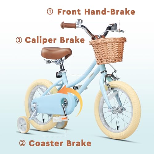 Image of Petimini Vintage Kids Bike for Girls, 12-20 Inch Classic Bicycle with Wicker Basket & Bell, High Tensile Steel Frame, Training Wheels (12-18 inch), 85% Pre-Assembled, Retro Bike for Outdoor Riding