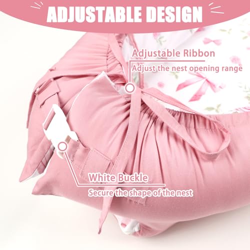 Image of Baby Lounger Cover for Boys Girls, Reversible Baby Nest Cover, Adjustable Baby Lounger Replaceable Cover for Infant Newborn, Portable and Machine Washable, Cotton Pink Rose Cover Only