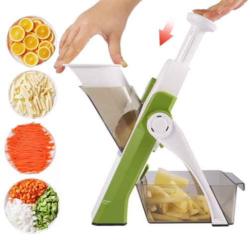 Safe Mandoline Vegetables Slicer, Multifunctional Food Chopper with Adjustable Thickness, Potato & French Fry Cutter, 4 Cutting Modes to Slice, Dice, Chop, Julienne, Ideal Kitchen Gadget for Meal Pre