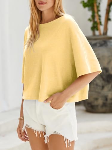 Image of Cicy Bell Womens Half Sleeve Sweaters Oversized Boat Neck Knitted Pullover Sweater Trendy Casual Loose Fit Fall Tops