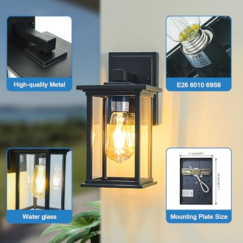 Outdoor Wall Sconce for Patio Hallway Entryway Yard, Waterproof Exterior Lantern for Porch, Aluminium Anti-Rust Outside Wall Mounted Light Fixture Vintage Black Outdoor Sconces Light