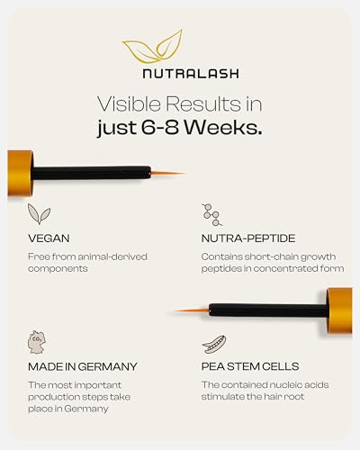 Nuvega Lash – korzystny zestaw wegańskich serum do rzęs bez produktów pochodzenia zwierzęcego, wyprodukowano w Niemczech, długie rzęsy w ciągu 4-6 tygodni, serum do rzęs do porostu rzęs, 1 ml i 3 ml