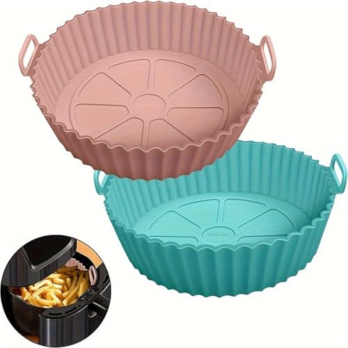 Image of Round Silicone Air Fryer Liners 8 Inch | Nonstick Reusable Baking Tray Basket with Handles, Heat Resistant Oven Accessories (Multicolor)