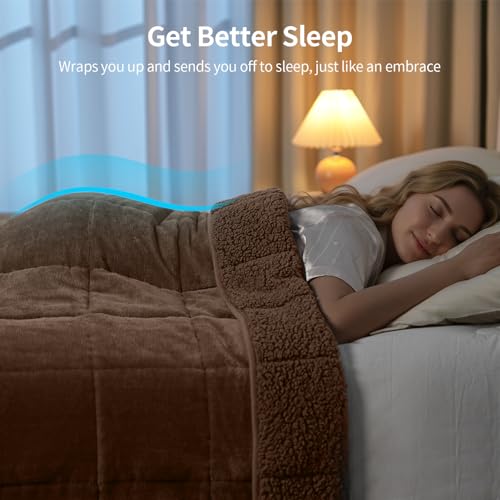 Image of Uttermara Weighted Blankets for Adults Full Size, 12lbs 48x72 inches Blanket with Soft Warm Plush Sherpa Fleece, Washable Thick Heavy Throw for Sleeping and Calming, Brown